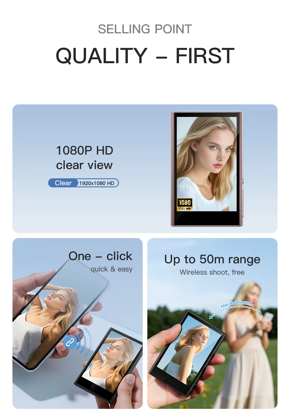 Magnetic Wireless Phone Vlog Selfie Monitor Screen